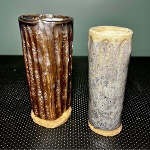 Set of Two Handcrafted Ceramic Vases in Brown and Blue Gray
